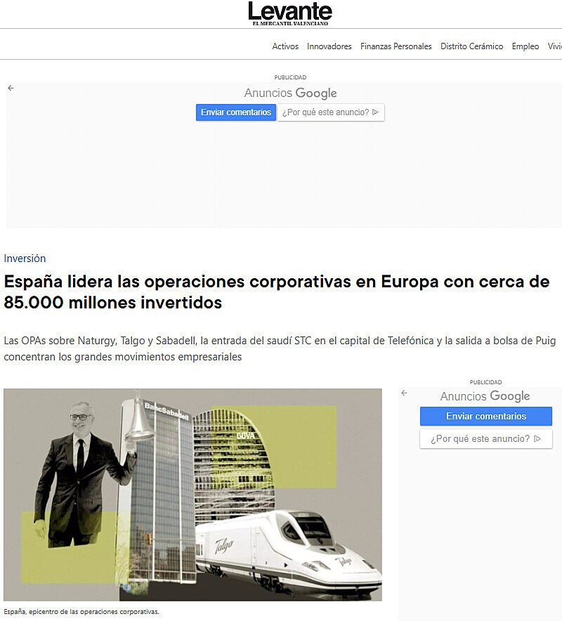 Espaa lidera las operaciones corporativas en Europa con cerca de 85.000 millones invertidos